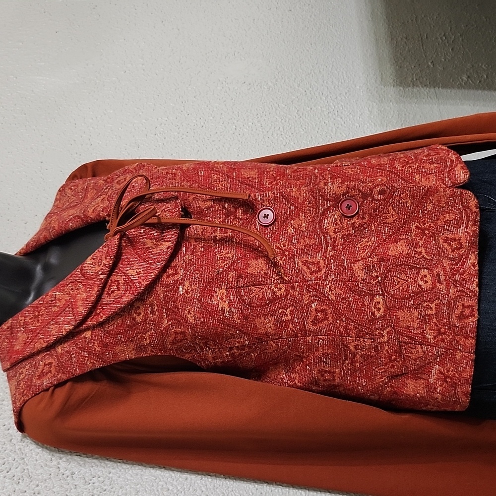 Karl Lagerfeld Tapestry Vintage Vest Double Flap Collar Wool/Silk Button Up Rust - Picture 3 of 12
